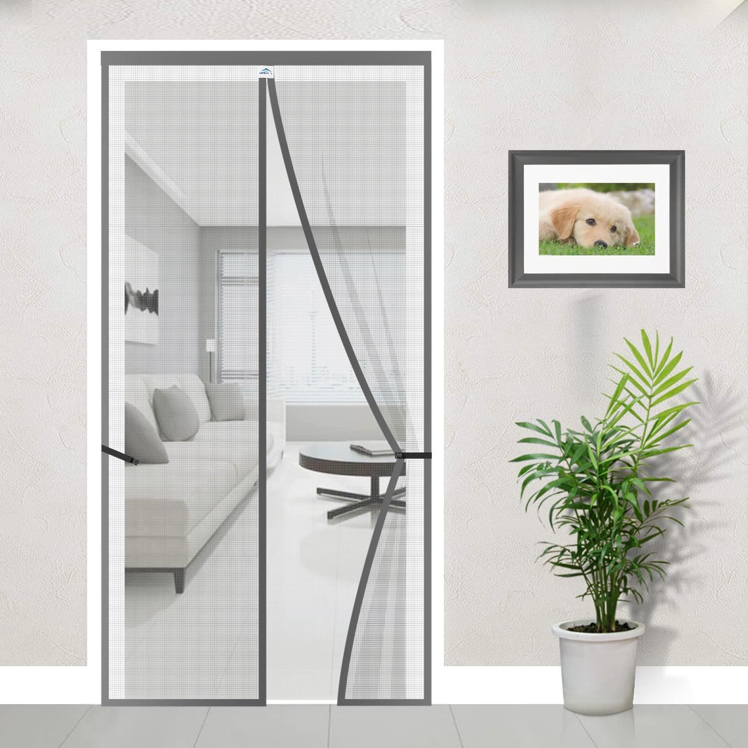 LifeKrafts Mosquito Net Curtain for Door | Magnetic Closure, 120 GSM Fiberglass Material, Grey (205x95 cm)