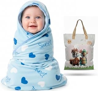 Ultra-Soft Baby Hooded Blanket | Newborn Baby Wrapping |Coral Fleece Material Hypoallergenic | Towel Cum Blanket with Teddy Design (0-3Years) (Blue Bunny)