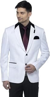 FAVOROSKI Designer Men's Slim Fit Velvet Notch Lapel Collar Single Breasted Blazer, White
