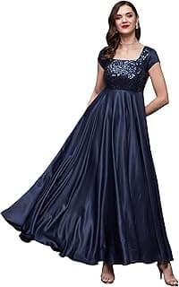 Miss Chase Women's Halter-Neck Cap-Sleeve Pleated Embellished Georgette Maxi Dress