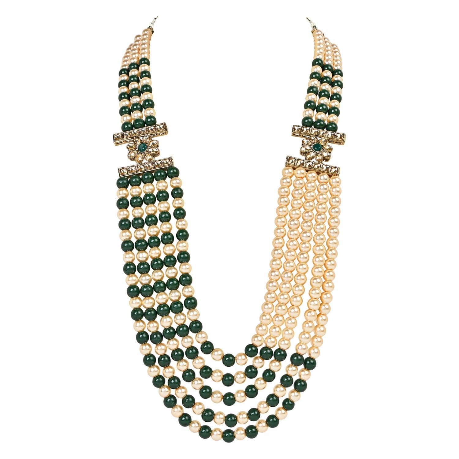 I Jewels 5 Layered Traditional Gold Plated Dulha Moti Mala with Beaded Maharaja Haar/Groom Necklace For Men