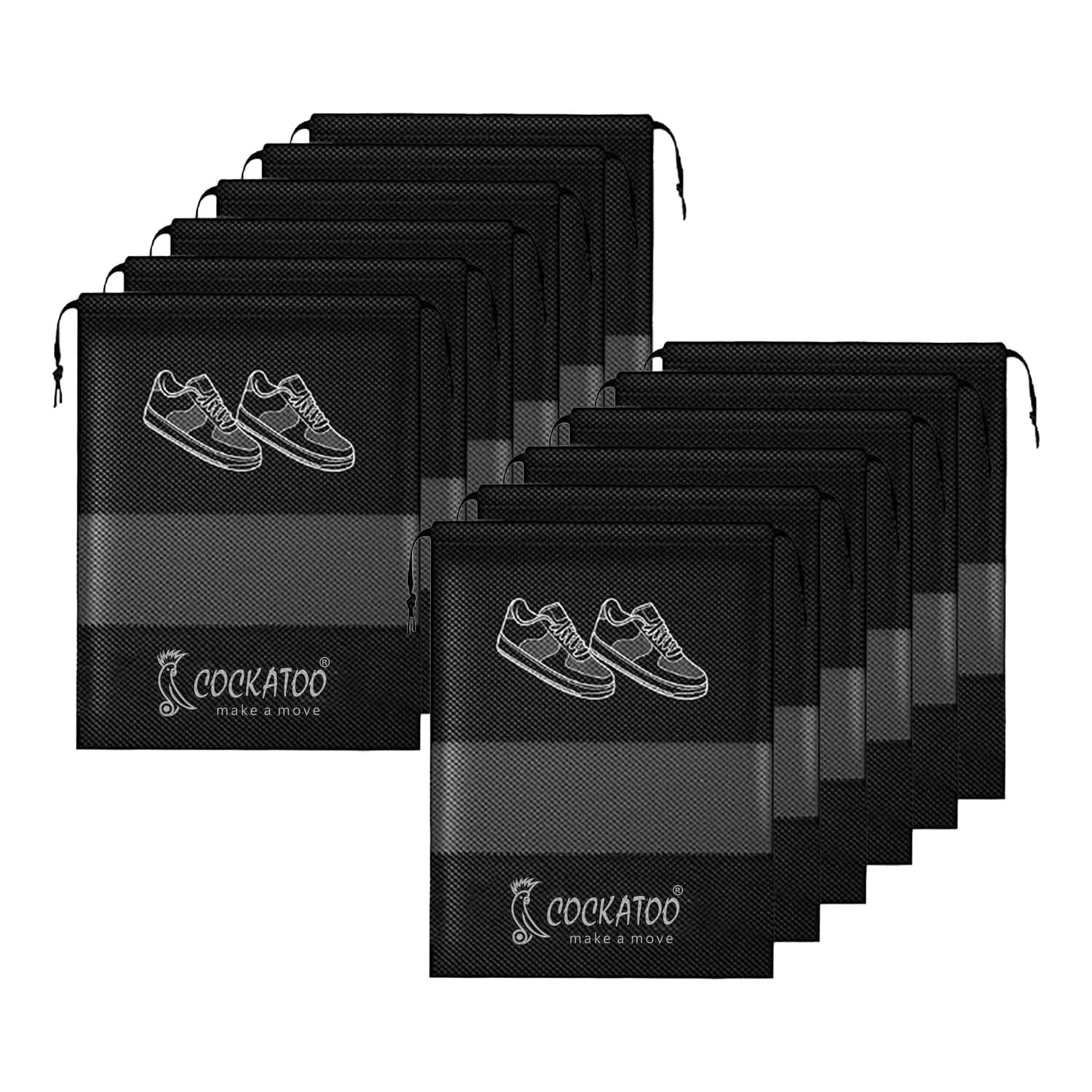 Cockatoo Shoe Bag for Travel & Storage, Women & Men, Travelling Shoe Storage Bag, Shoe Storage Organizer Bag - Pack of 12 Shoe Pouch(13 x 17.32 Inch)