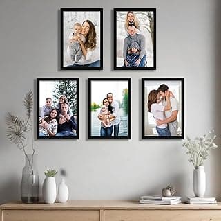 Amazon Brand - Solimo A4 Size Photo Frame Set of 5 | Wall-Mount | Plexi Glass | Frame For Home and Office Decoration | 8x12 Inches (Black), Rectangular