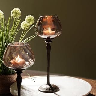 PURE HOME + LIVING Brown Antique Finish Hammered Glass Candle Holder