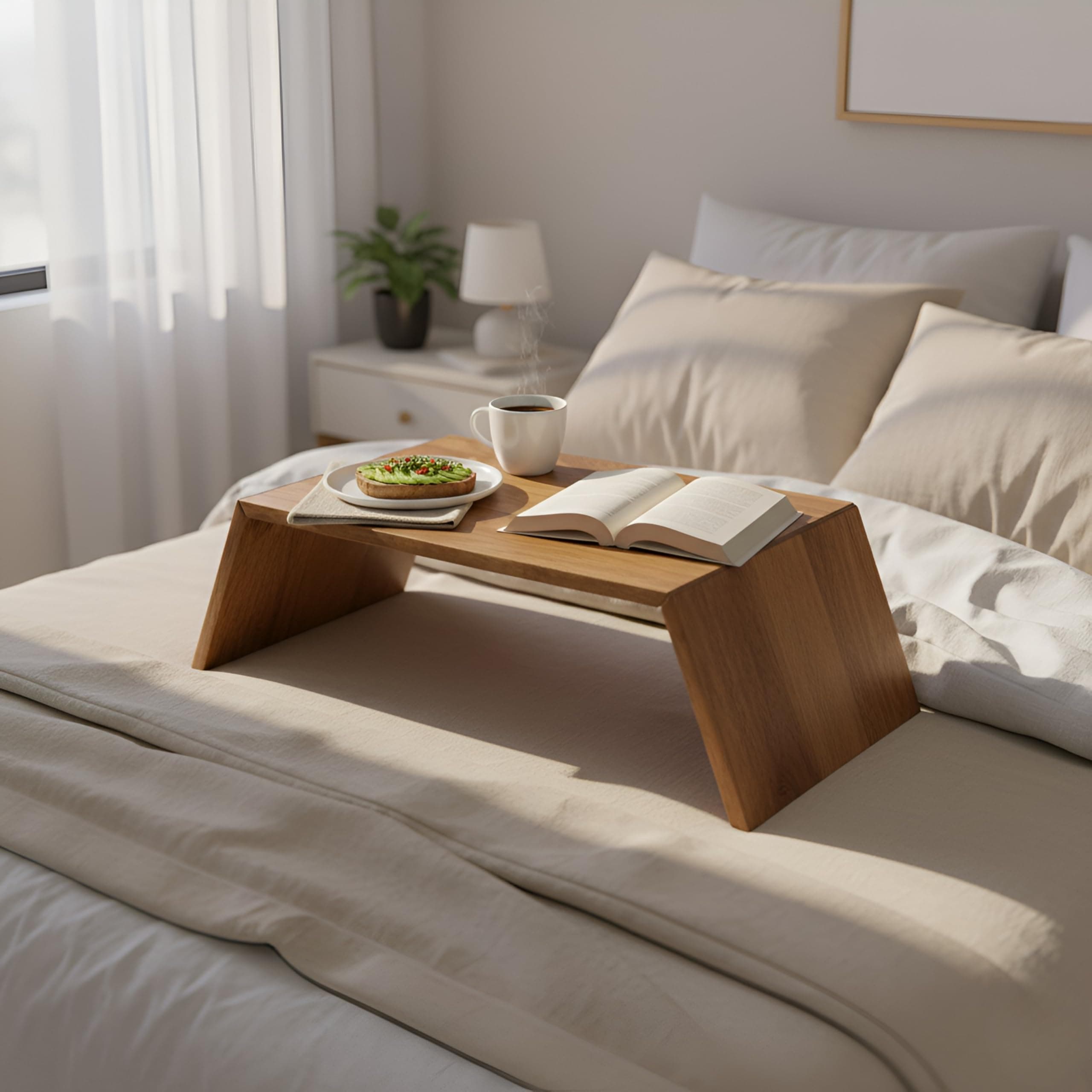 WOODSILO Wooden Bed Table: Rustic Foldable Breakfast & Laptop Serving Tray | Multipurpose Portable Desk