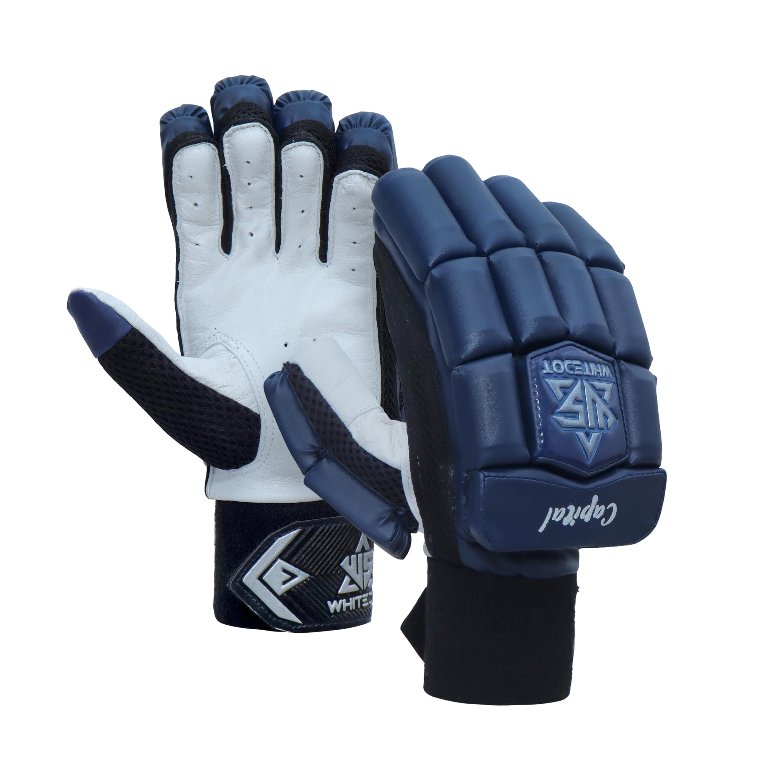 WHITEDOT Sports Leather Capital Cricket Batting Glovessuitable for Mens|Adult|Large Right Handnavy Blue