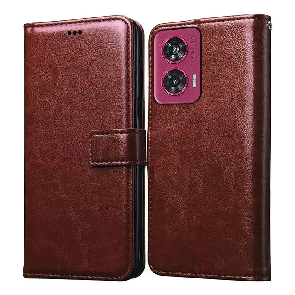 Amazon Brand - Solimo Flip Leather Mobile Cover (Soft & Flexible Back case) for Motorola Moto Edge 50 Fusion 5G / G96 5G (Brown)