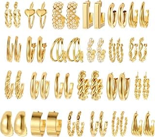 Shining Diva Fashion 24 pairs Combo Celebrity Inspired Trendy Latest Stylish Gold Plated Geometric Twist Pearl Hoop Dangle Earrings for Women and Girls