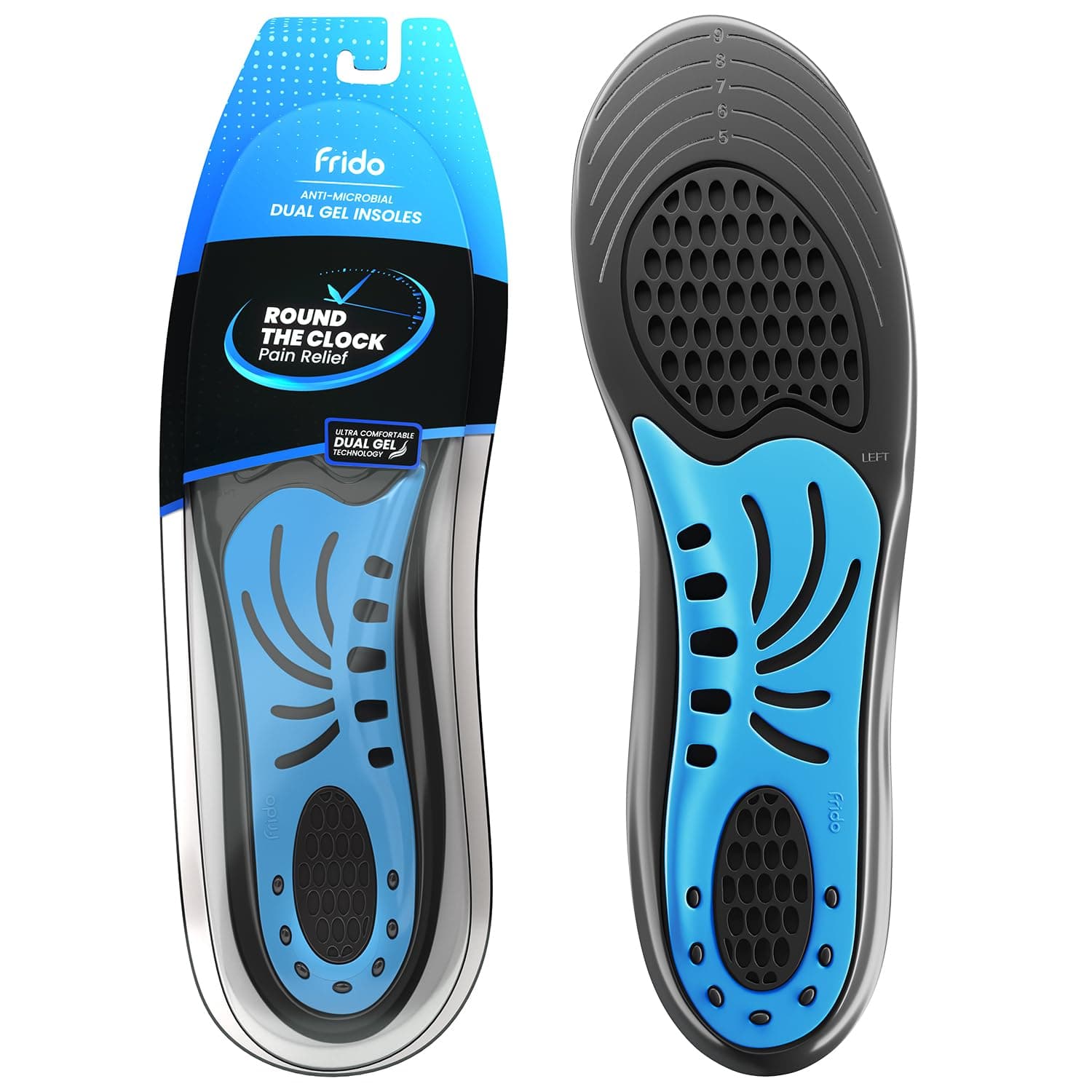 Frido Dual Gel Heavy Duty Trimmable Insoles | For Loose Shoes or Replacing Existing Insoles | Thick Shoe Inserts | Extra Comfort and Support | Proudly Made in India | (Size 5-8 UK) - Pack of 1 Pair
