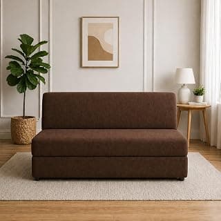 PUM PUM 2-Seater Convertible Sofa Bed – Foldable Lightweight Floor Couch with EPE Foam Comfort,Brown