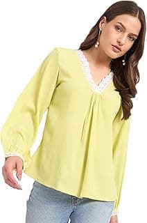 SheWill Thread Embroide Georgette Shirt Style Top with Button-Down Front, Colla Neckline, and Long Sleeves for a Chic and Elegant Everyday Look