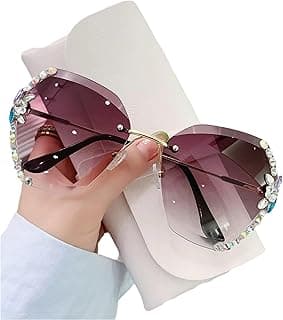 Dervin Sunglasses for Women – UV400 Protection, Rimless Flower Diamond-Cut Lens, Trendy Driving Shades for Women (Oversized)
