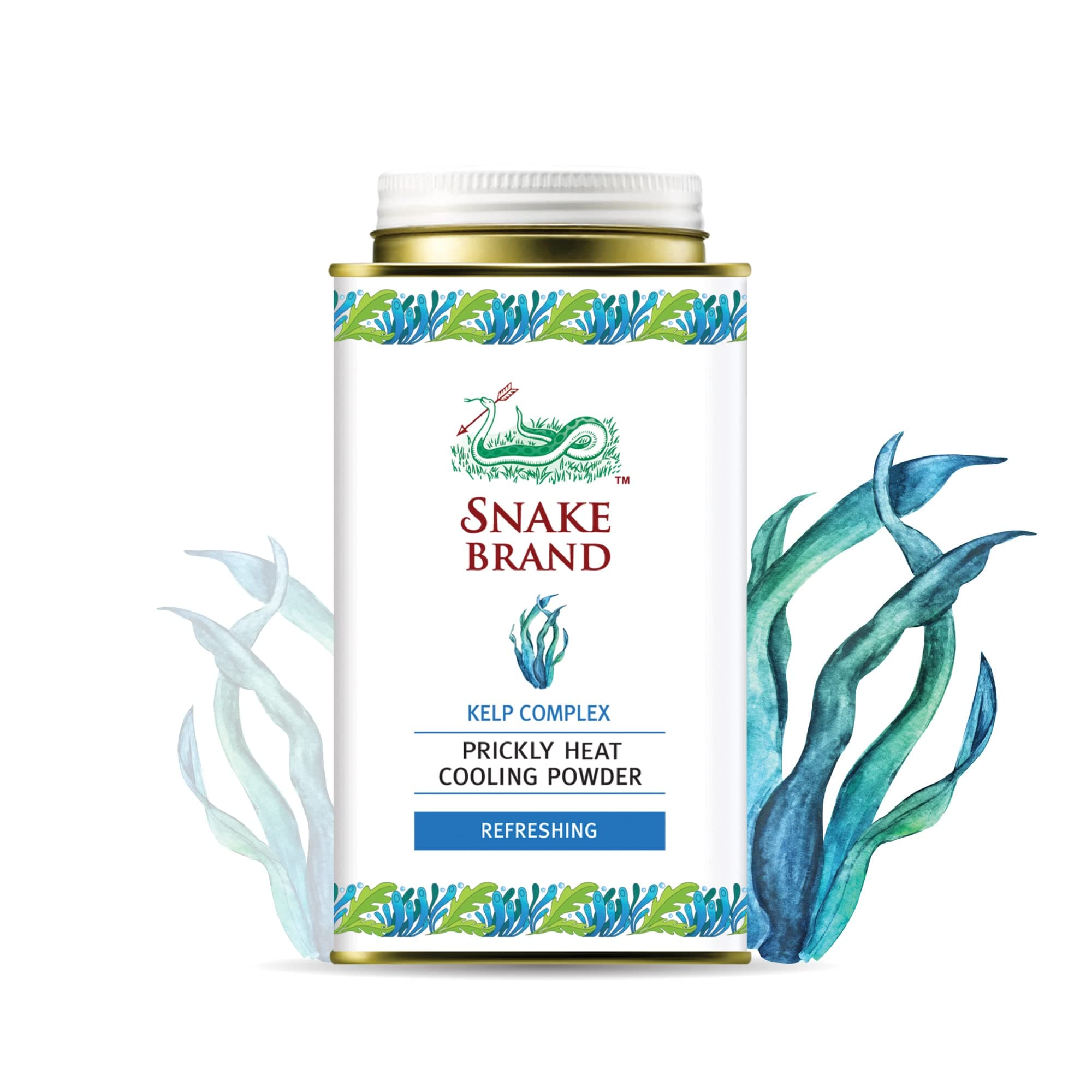 Snake Brand Prickly Heat Cooling Powder Kelp Complex 280 g – Instant Cooling Relief, Ocean Fresh Talc for Heat Rash