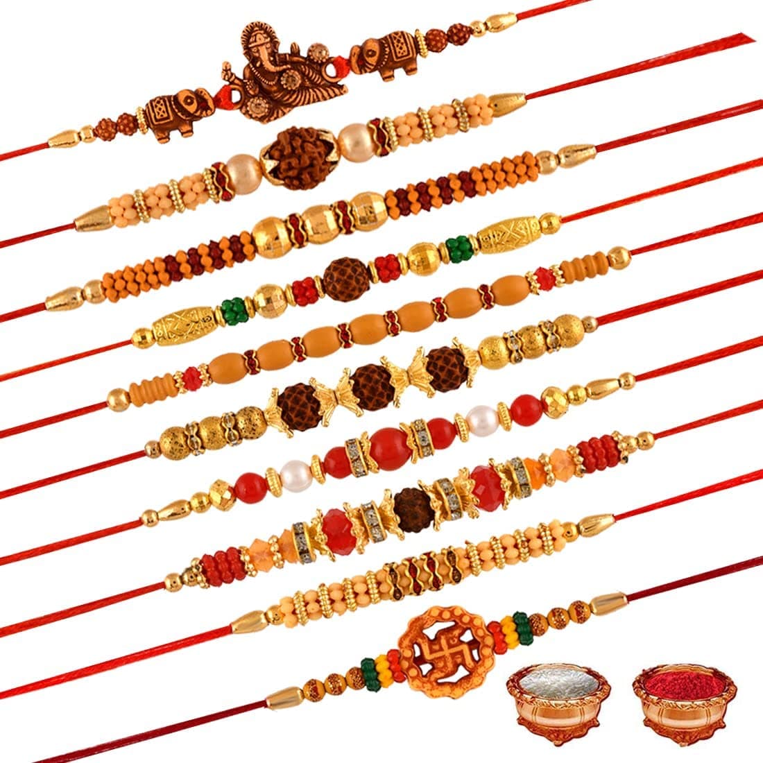 VTFlair Combo of 10 Rakhi Set for Men Brother With Roli Chawal (Multi-Colour)