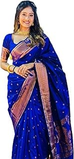 C J Enterprise Women's Banarasi Saree Pure Kanjivaram Style Silk Saree With Blouse Piece for Wedding (BS09)