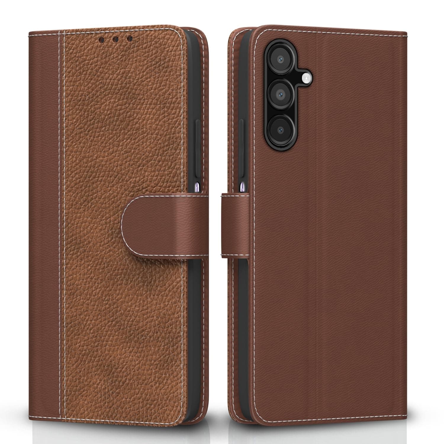 Amazon basics Flip Cover for Samsung Galaxy F15 5G | Leather Finish | Wallet Stand and Shock Proof | Complete Protection Flip Case (Tan)