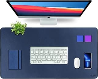 V-CUBE DESIGNS Premium Vegan Leather Desk Mat 90X45cm 2.4mm Thick&Padded|Laptop Mat/Extended Mouse Pad/Stitched, Reversible, Sturdy Deskspread with High Tear/Peel Strength|Anti-Slip,Splash-Proof|Blue