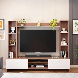 FURNEASER Pinnova Modern Wooden TV Unit for Living Room � Entertainment Center with Storage & Display Shelves Cabinet | Fits up to 50 in TVs (Exotic Teak & White 50")
