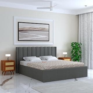 Ganpati Arts Solid Sheesham Wood Emperor Upholstered Queen Size Bed with Box Storage | Durable Wooden Double Bed Cot Palang with Tufted Headboard for Bedroom, Hotels and Home Furniture (Grey)
