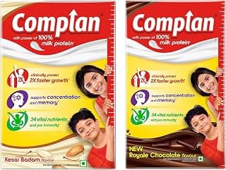 Complan Nutrition And Health Drink Royale Chocolate, 1Kg Refill Pack With Power Of 100% Milk Protein And Contrains 34 Vital Nutrients & Nutrition And Health Drink Kesar Badam 500G - Powder
