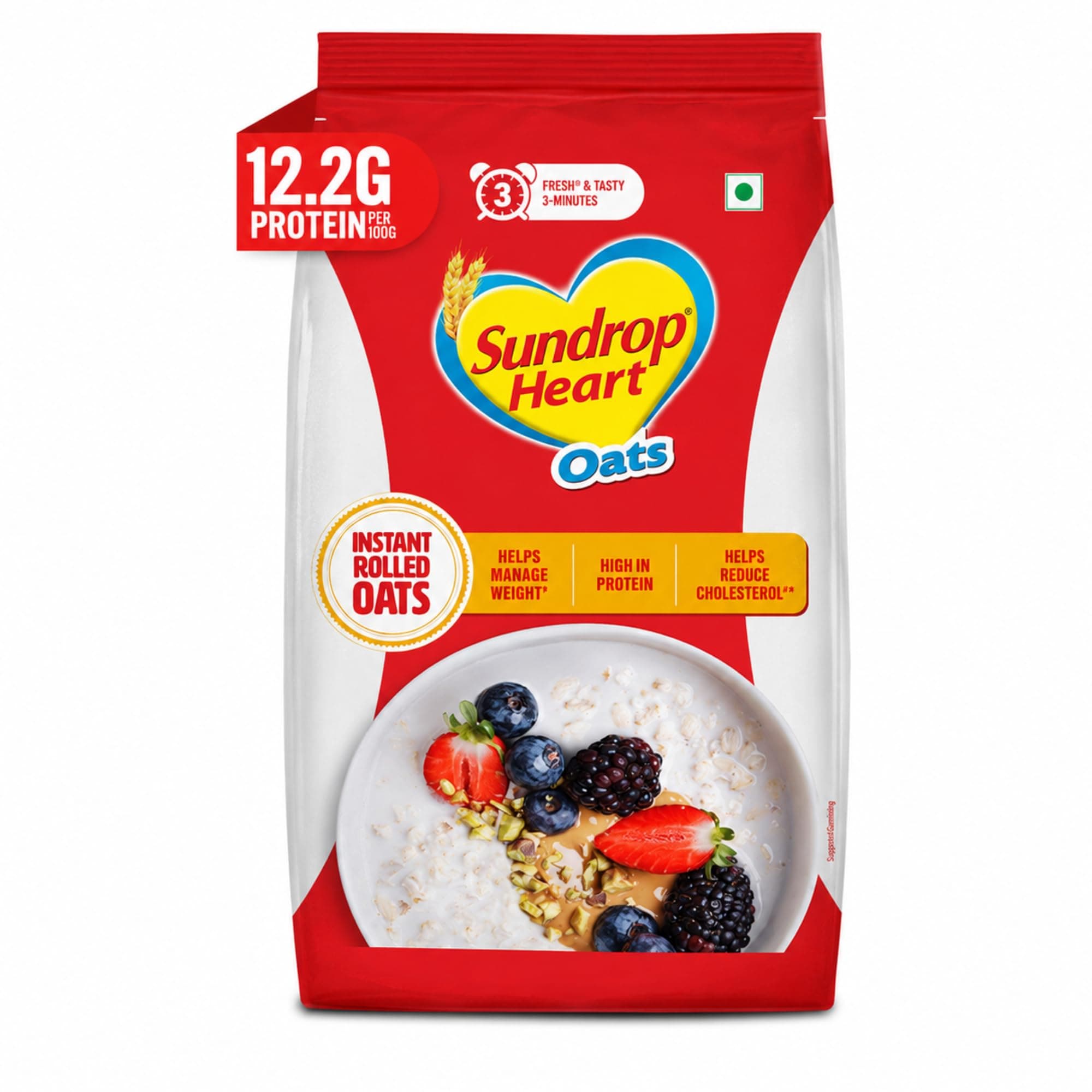 Sundrop Heart Rolled Oats 1Kg | High Fiber & Protein Oats | Instant Breakfast Oats Ready in 3 Min | Overnight Oats, Healthy Cereal for Daily Nutrition