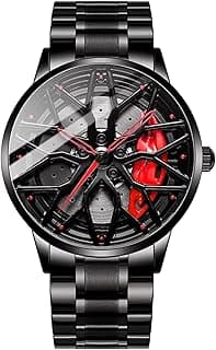 GOLDENIZE FASHION Branded Men's Sport Quartz Watch Car Wheel Multicolour Dial Wheel Dial 360 Rotating Casual Fashion Stainless Steel Alloy Mens &Boy's Luxury Metal Gift Creative Watch