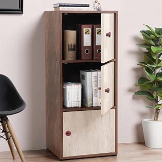 ABOUT SPACE Wooden Cabinet - 3 Tier Engineered Wood Storage Cabinet for Living Room with Magnetic Door, Space Saving Furniture for Home, Office, Kitchen (Walnut -L 38 x B 38.5 x H 100.5 cm)