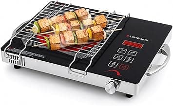 Longway Infralite Pro 2200W Infrared Induction Cooktop with Steel Grill Rack, Crystal Glass Top, Touch Panel & Digital Display, 4 Preset Modes – Stir Fry, BBQ, Hot Pot & Steam, Black