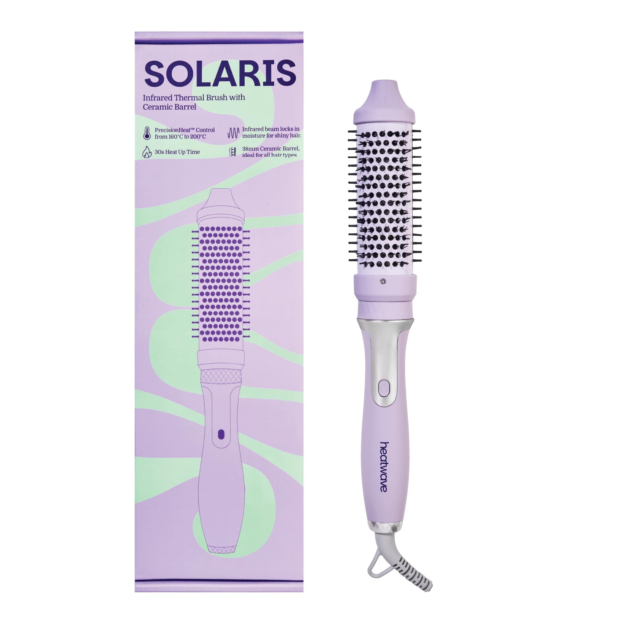 Heatwave Solaris Infrared Thermal Round Brush 38mm | Heated Ceramic Barrel Hair Styler for Volume & Blowout on Dry Hair | Ionic Anti-Frizz Bristles | LCD Temperature Control | Dual Voltage | All Hair Types