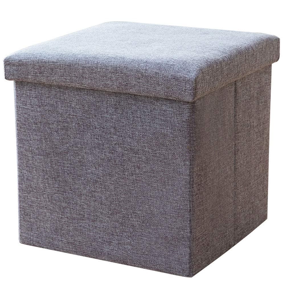 SKYFUN (LABEL) Foldable Ottoman Laundry Square Shape Basket Box for Storage Sitting Stool with Top Cover Lid Home, Cloth Storage-Grey, Large Size(fabric)