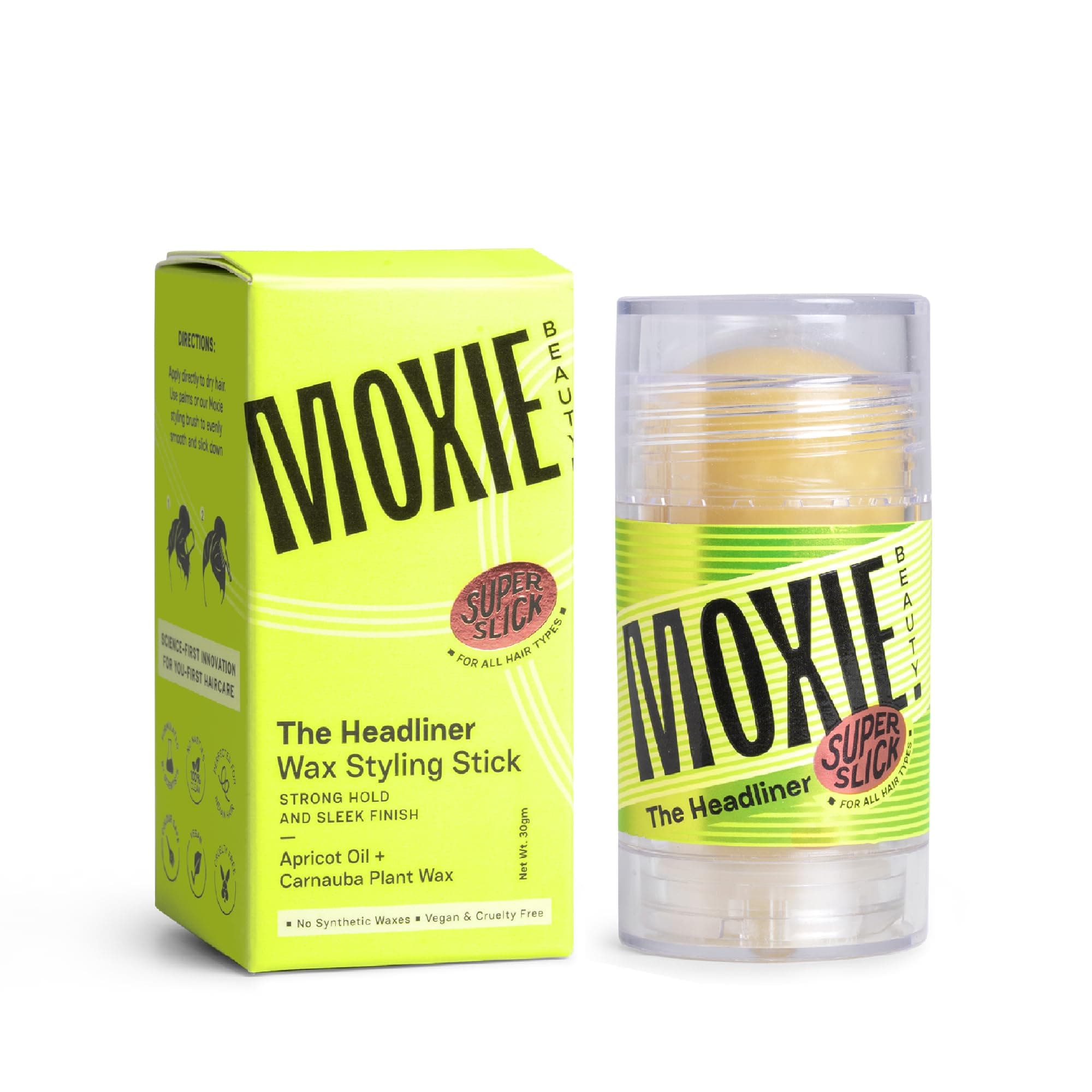 Moxie Beauty The Headliner Hair Wax Stick for Women & Men | Anti Frizz Slick Hair Wax Stick | Fly Away Hair Fixer for Sleek Buns, Baby Hair & Ponytails | No Residue, Non-Sticky Wax Styling Stick | 30g