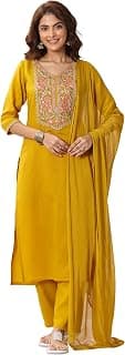 Womens Embellished Silk Blend Straight Kurta With Trousers and Dupatta | ethnic wear | bridal suit | wedding dress | occasion wear