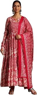 Libas Printed Cotton A-Line Kurta With Churidar and Dupatta