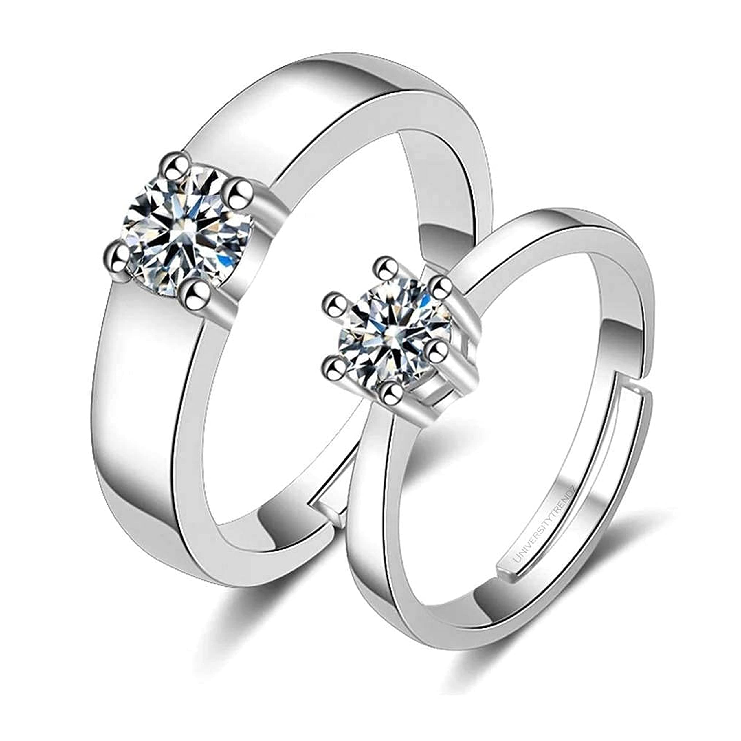 Fashion Frill Delicate Crystal Silver Plated Heart Design Adjustable Ring for Women, Girls, Men, Boys - Couple Finger Ring - Valentine Love Gifts for Wife, Girlfriend
