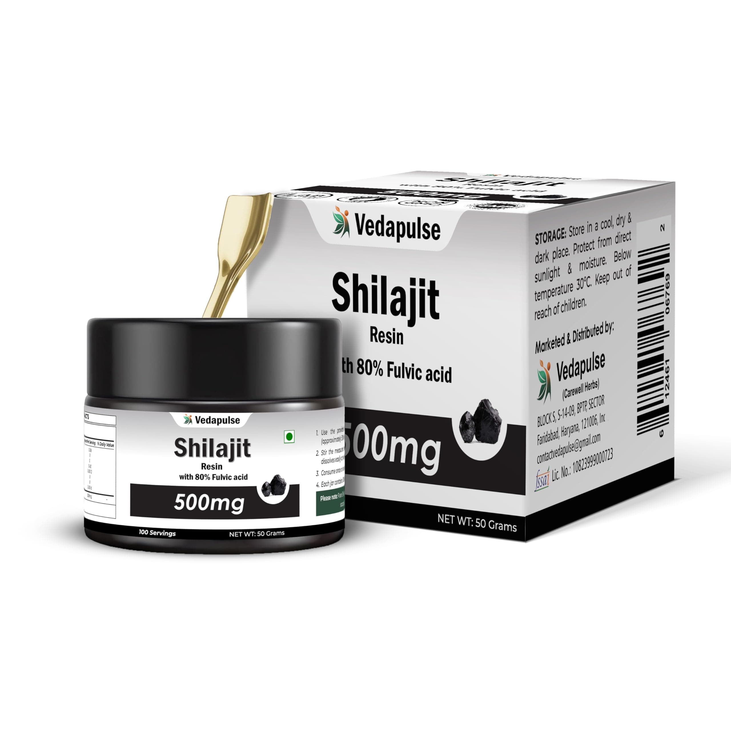 Vedapulse Himalayan Shilajit Resin (50g) | Smart Shopper Pack | 500mg per Serving | 80% Fulvic Acid | 100 Servings | Ayurvedic Herbal Supplement for Energy, Endurance & Vitality
