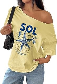 SXV STYLE SOL Women Summer Loose Asymmetrical Neck Cocktail Fruit Orange Y2K Graphic Oversized T-Shirt