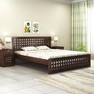SONA ART & CRAFTS Diamond Solid Sheesham Wood Bed Queen Size Without Storage (78x60) Double Bed Queen Size Cot for Bedroom (Walnut Finish)