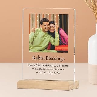 Customized Photo and Text Message With Wooden Stand | Personalised Printed Photo Frame | Gift | Birthday | Anniversary (Transparent, 6 * 8 Inches),Tabletop