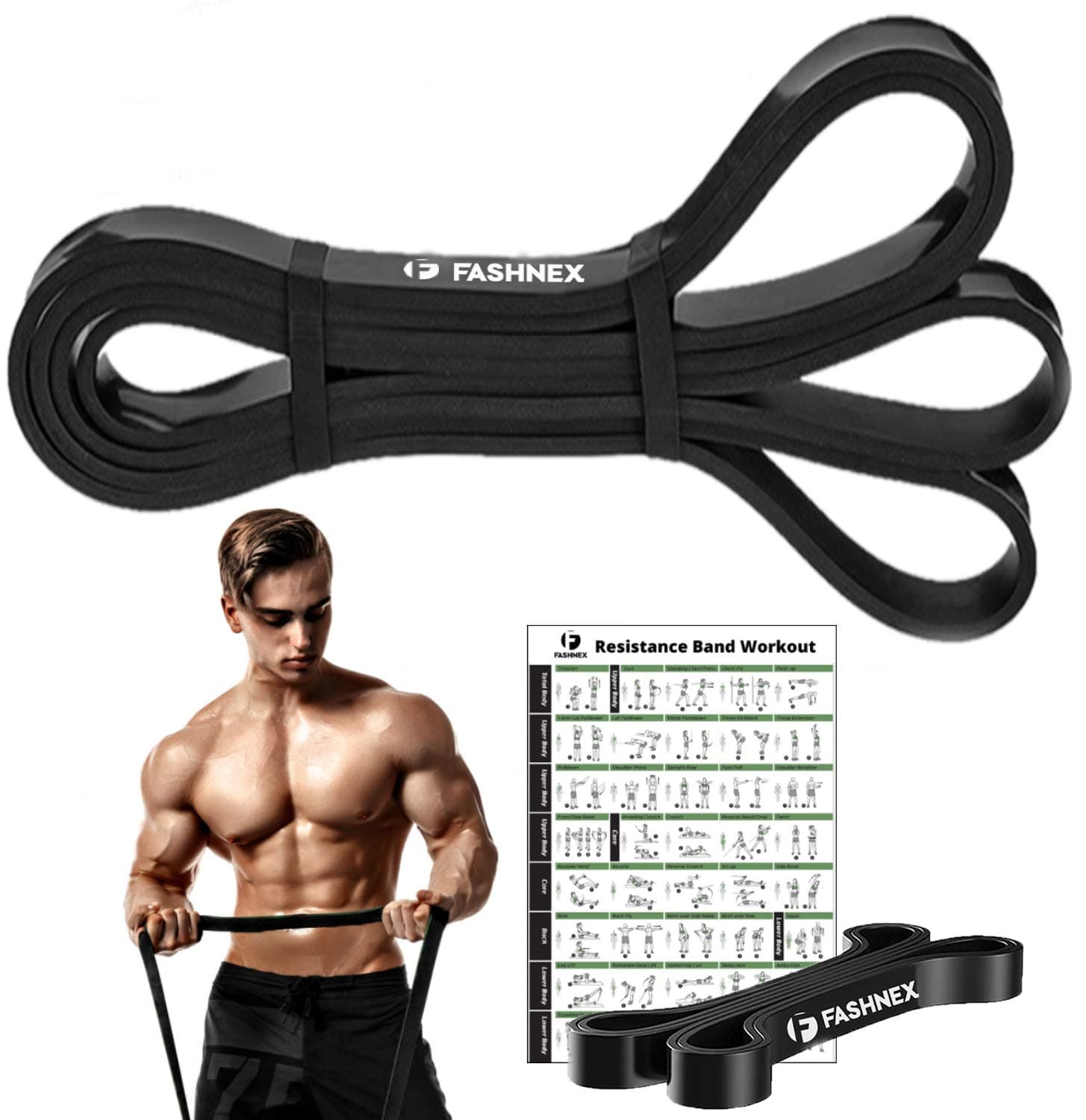 Fashnex Power Resistance Bands, Pull Up Assist Exercise Band, Body Stretching, Powerlifting, Home Workout, Fitness Training Loop Bands for Unisex (Black (25-65 LBS, Medium))(Material: Rubber)