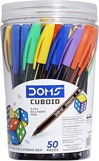 Doms Cuboid 0.6 mm Ball Pen Jar Pack | Square Shaped For Strong & Better Grip | Lightweight & Colorful Body Design | Soft Tip For Flawless & Smooth Writing | Blue Ink, Pack Of 50 Pens