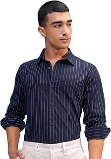 Highlander Men's Slim Fit Striped Cotton Shirt | Full Sleeves | Everyday Wear Stylish Shirt for Men
