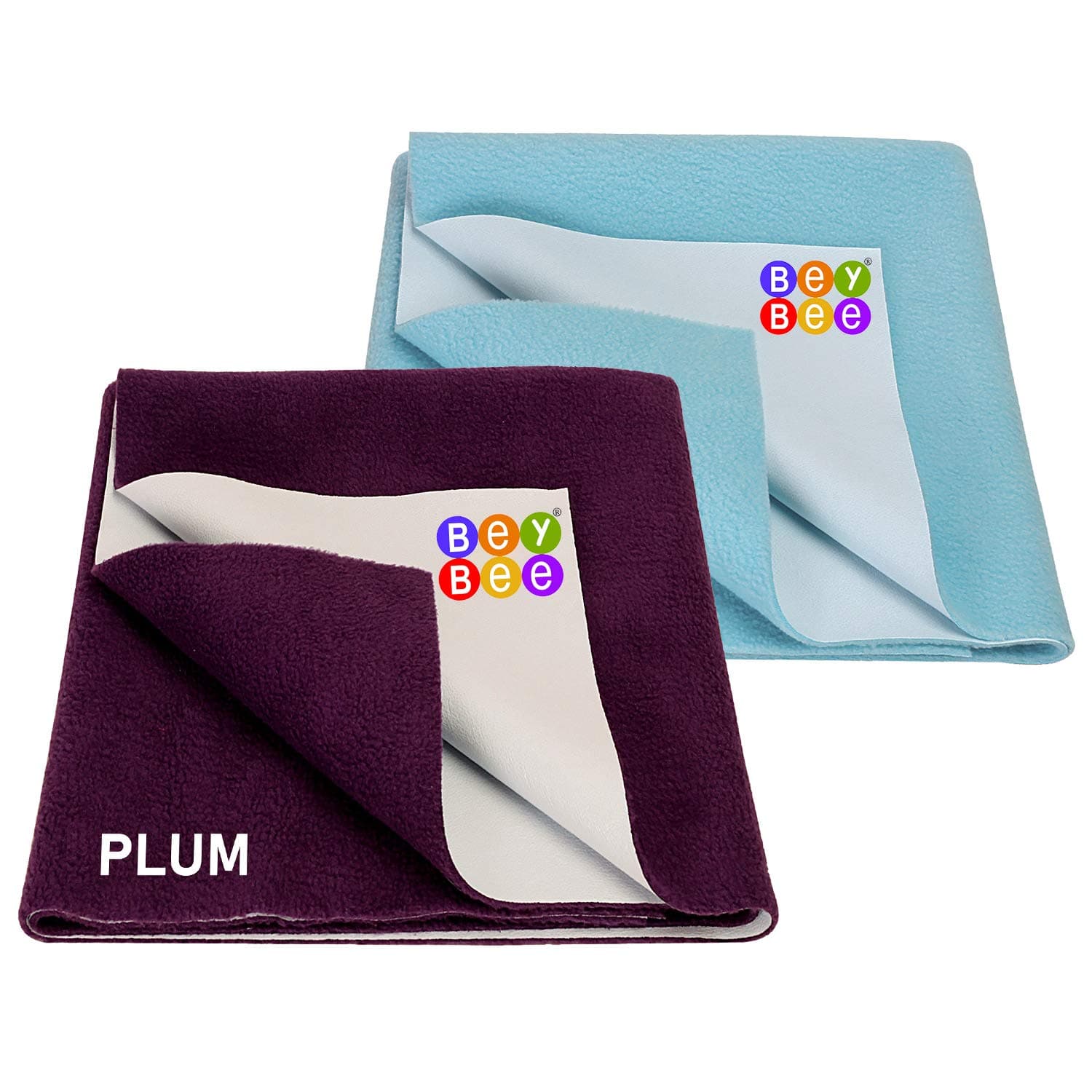 BeyBee Waterproof Baby Bed Protector Dry Sheet for Born Babies Gifts Pack, (Medium Combo of 2, Plum/Sea Blue)
