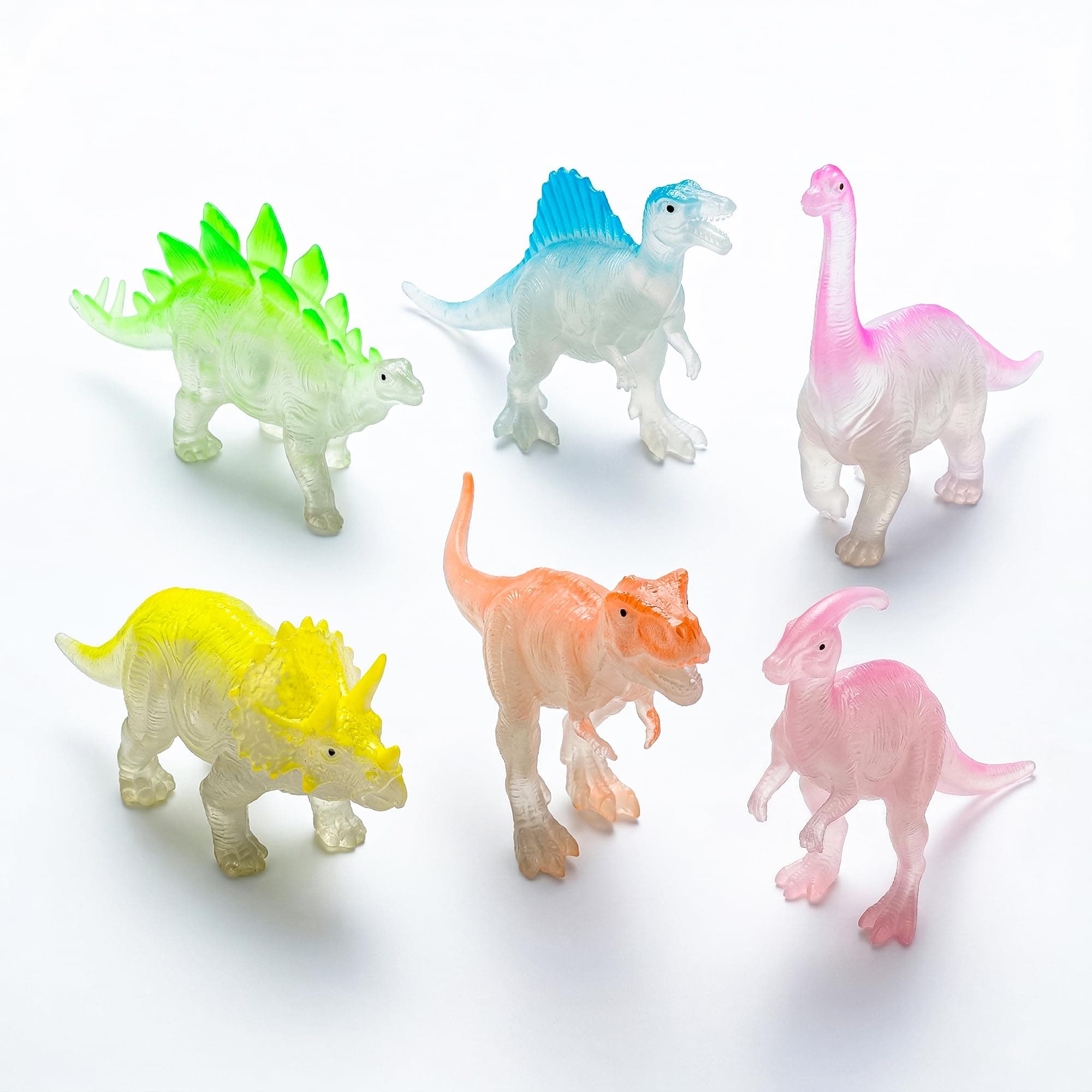 Dinosaur 6 Pcs Glow in Dark Mini Dinosaur Toy Set for Kids – Dino Action Figure Cupcake Toppers, Party Favors, Goody Bag Fillers, Classroom Prizes & Birthday Decorations for Boys & Girls