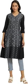 W for Woman Women's Rayon Regular Fit Suzani Motif Dobby Kurta