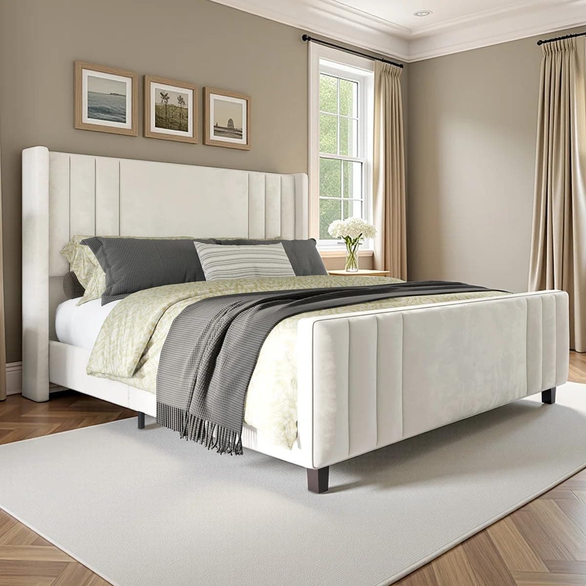 EVOCRAFT Modern Upholstered King Size Bed for Bedroom - Upholestery Premium Fabric Cot for Home - 6.5 x 6 Ft Bed (King)