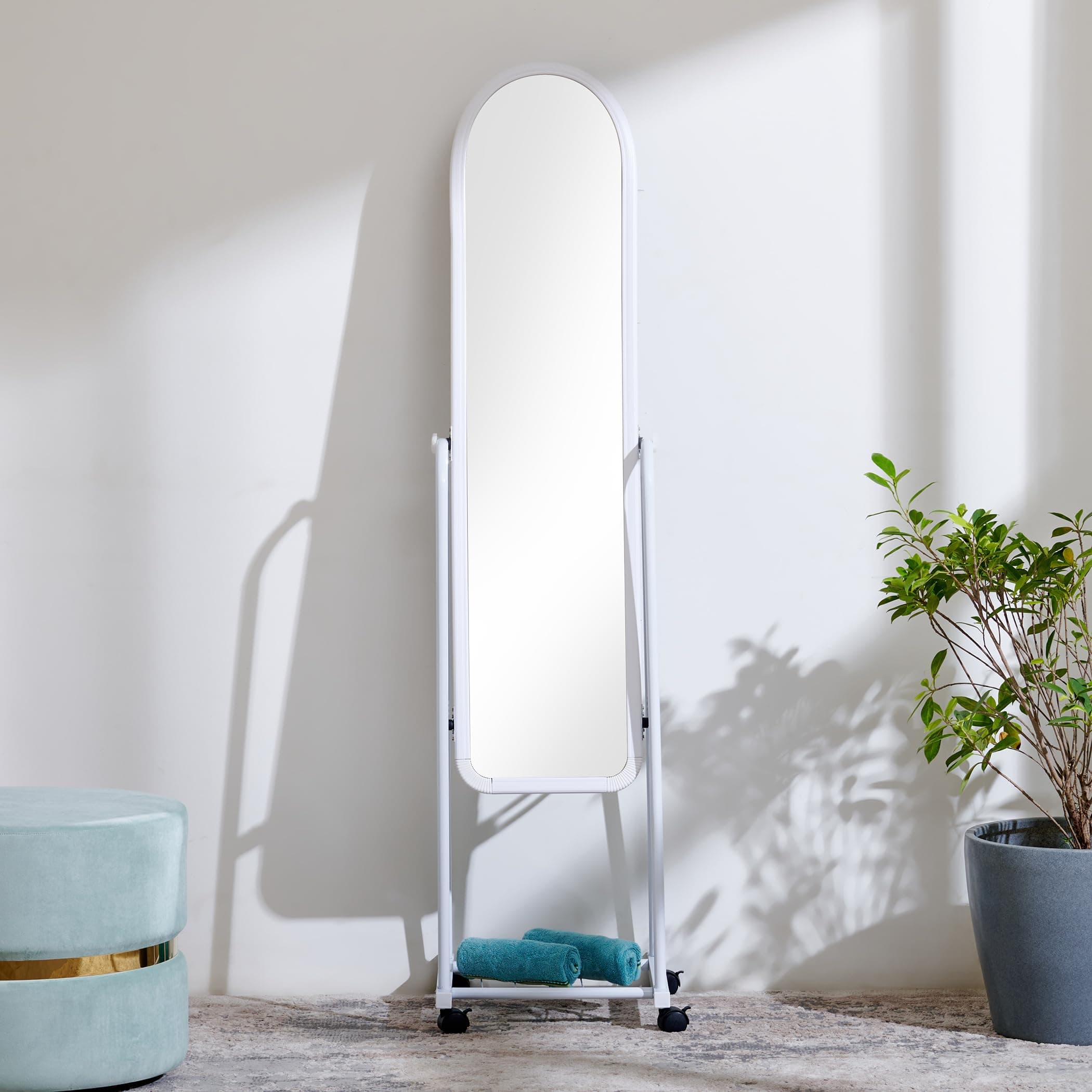 Home Centre | Helios Polaris Metal Standing Mirror | Full Length Mirror | White | 1 Year Warranty