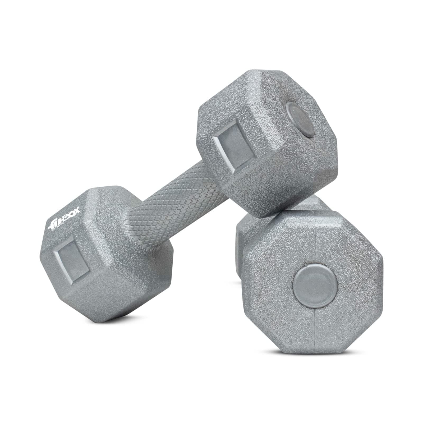 FitBox Sports Exclusive Blend Dumbbells 10kg Anti Slip Anti Rolling Dumbbells Set (5kg x 2) Steel Gray