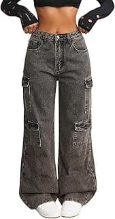 GRECIILOOKS Cargo Jeans for Women – Wide Leg High Waist Baggy Denim Pants | Casual Straight Fit Trousers with Utility Pocket Design