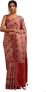 Soch Womens Fuchsia Tussar Ethnic Motifs Saree