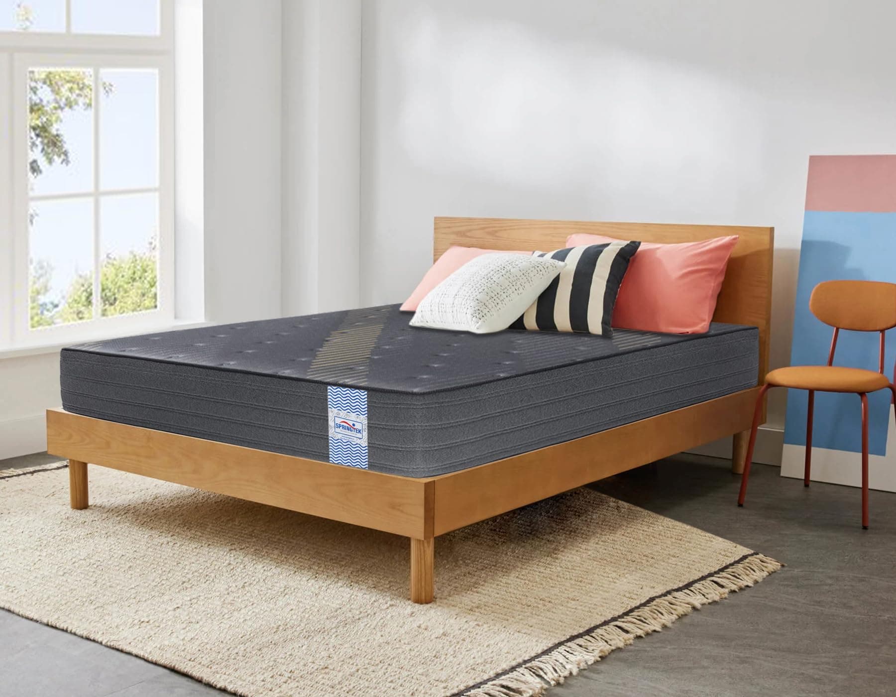 Springtek Dreamer Bonnel Spring Mattress GSM Anti Microbial Fabric | Premium Denisty Comfort Layer & Felt Support Gadda | 8 Inch King Bed Mattresses | 72x72 Inches